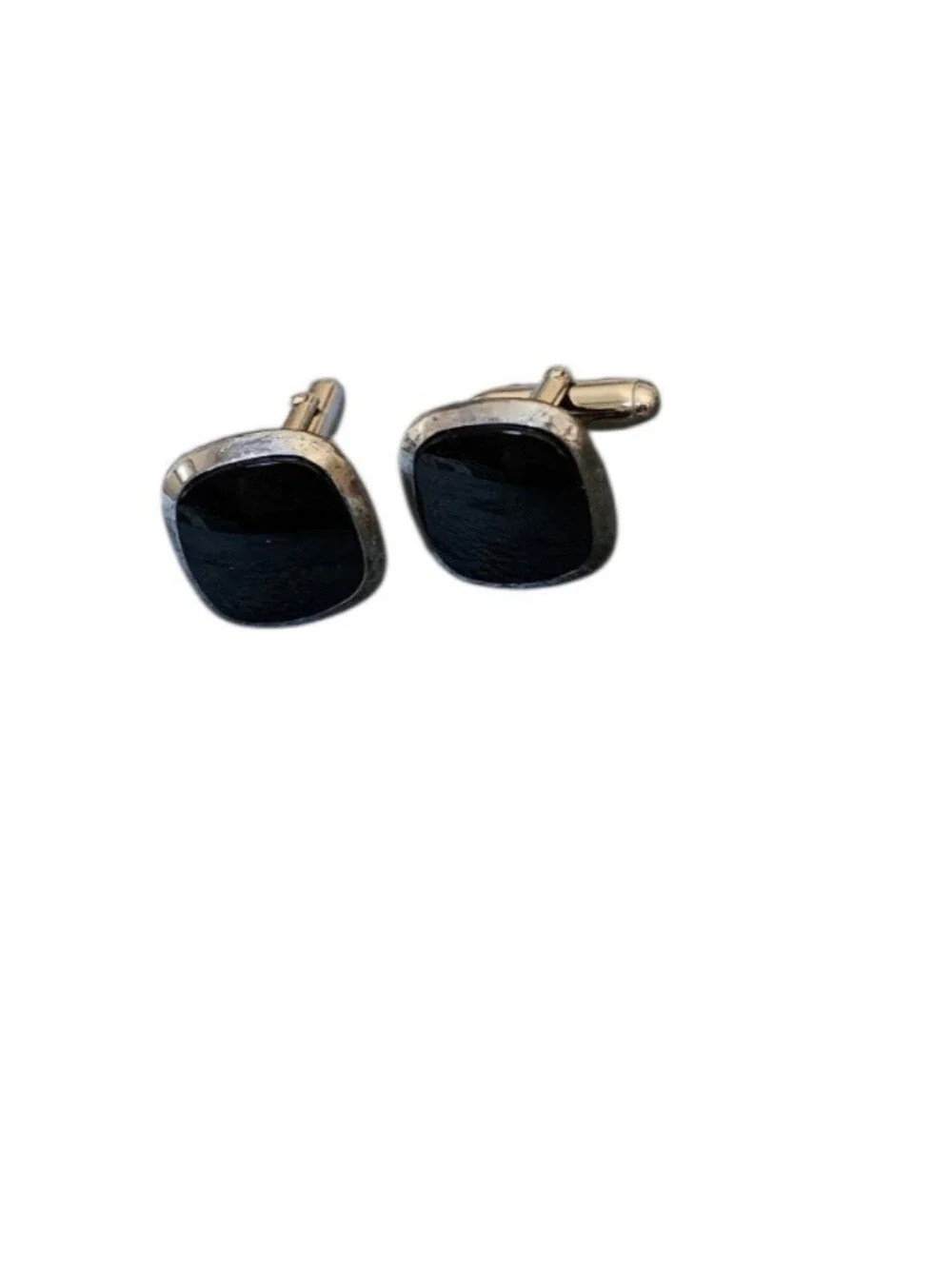 Vintage Estate Sterling ANSON Black Onyx Center Stone Square Dress Cufflinks